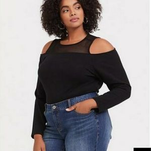 Torrid Black Mesh Inset Cold Shoulder Sweatshirt